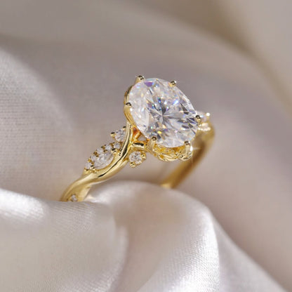 Oval Lab Grown Engagement Ring Art Deco Wedding Ring Vintage Inspired Ring
