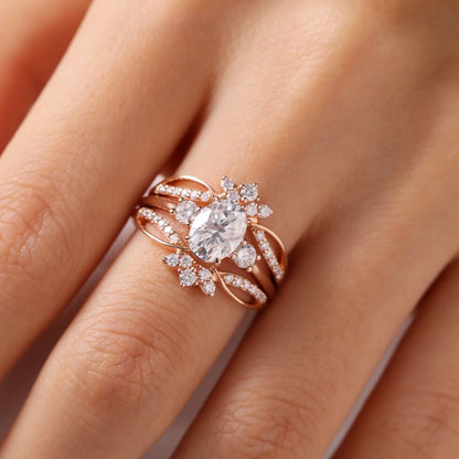 Oval Moissanite Engagement Ring Set Bridal Gold Wedding Ring Set