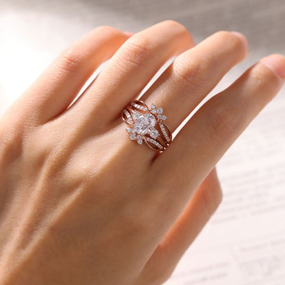 Oval Moissanite Engagement Ring Set Bridal Gold Wedding Ring Set