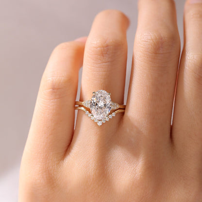 Oval Lab Grown Bridal Engagement Ring Set Vintage Inspired Wedding Ring Set