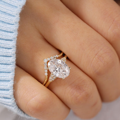 Oval Lab Grown Bridal Engagement Ring Set Vintage Inspired Wedding Ring Set