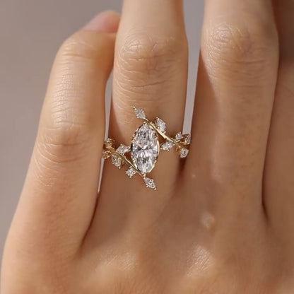 Floral Style  Marquise Cut Lab Grown Engagement Rings Vintage Art Deco  Wedding Rings Nature Inspired Ring Anniversary Ring