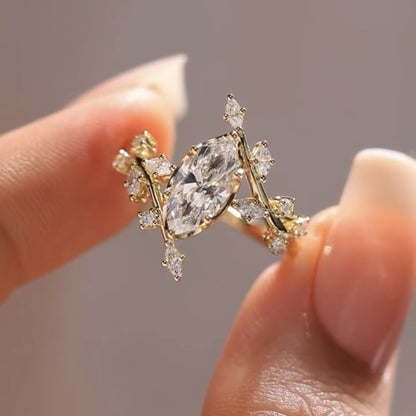 Floral Style  Marquise Cut Lab Grown Engagement Rings Vintage Art Deco  Wedding Rings Nature Inspired Ring Anniversary Ring