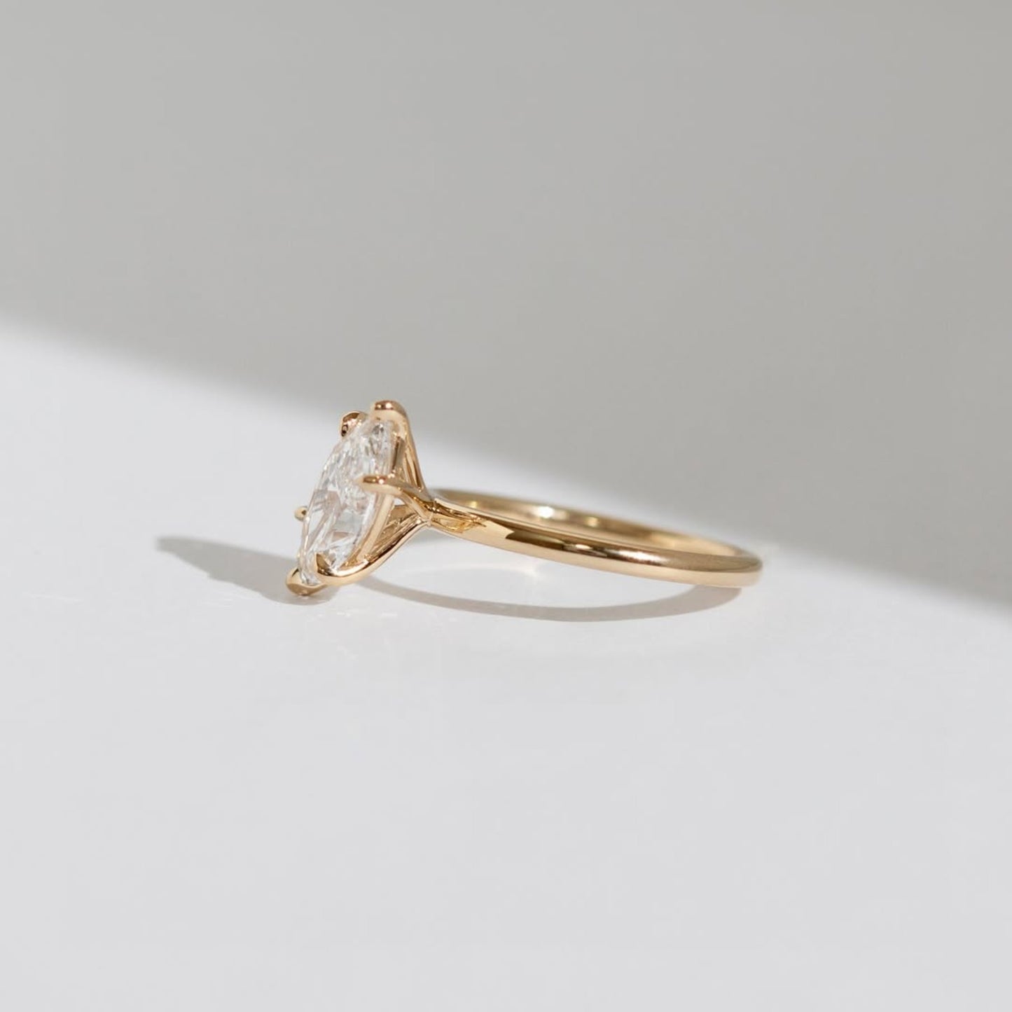 east west marquise lab grown engagement ring gold solitaire ring