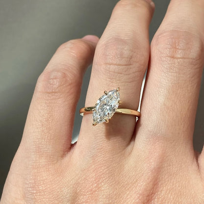 East West Marquise Lab Grown Engagement Ring Gold Solitaire Ring