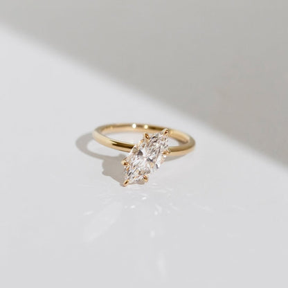 East West Marquise Lab Grown Engagement Ring Gold Solitaire Ring