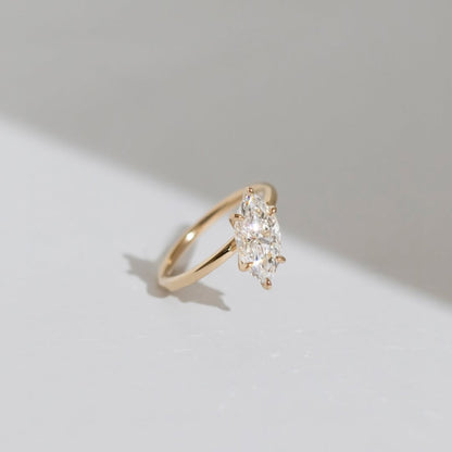 East West Marquise Lab Grown Engagement Ring Gold Solitaire Ring