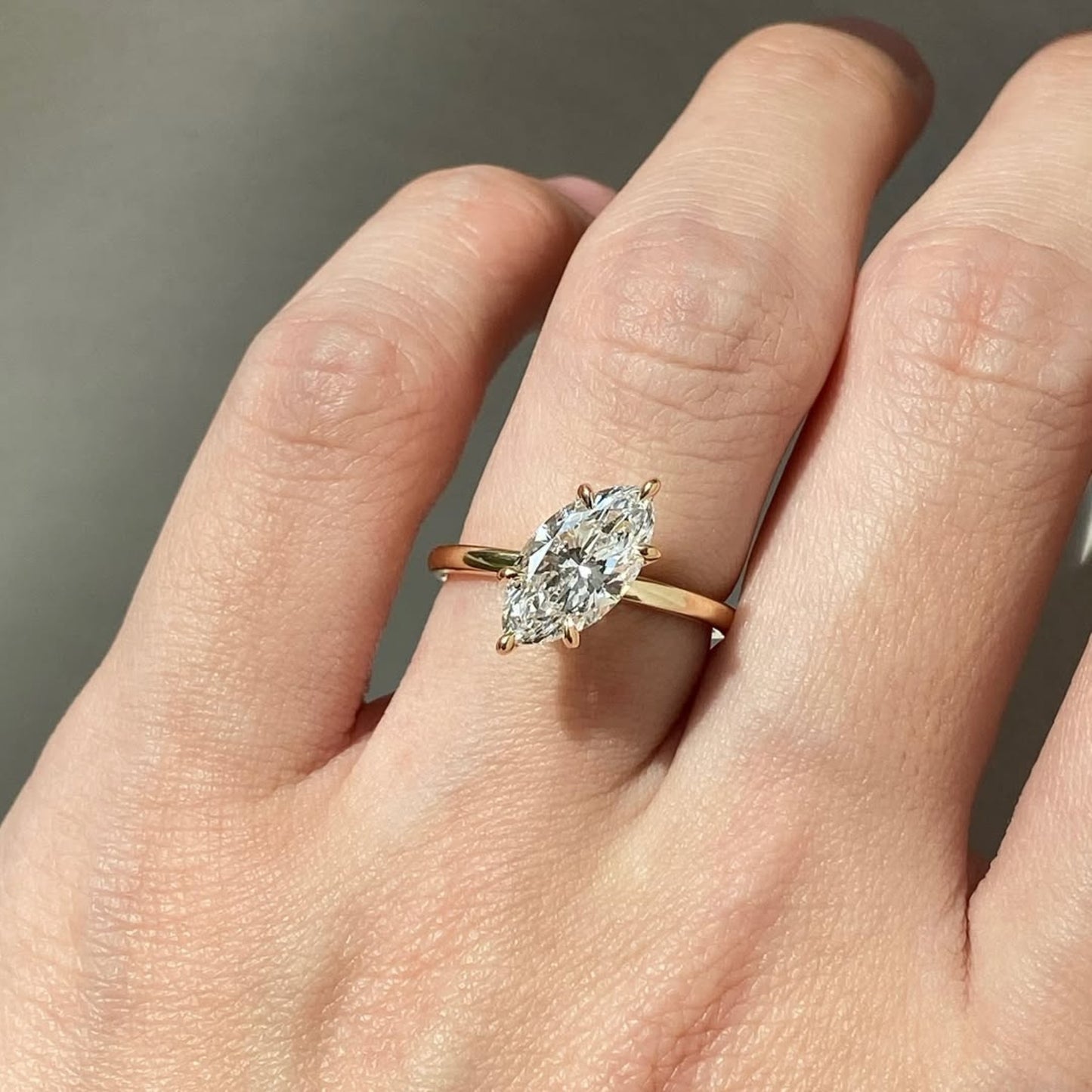 east west marquise lab grown engagement ring gold solitaire ring