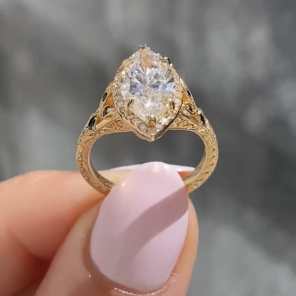 Marquise Halo Set Lab Grown Engagement Ring Vintage inspired Wedding Ring