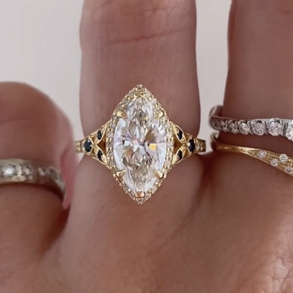 Marquise Halo Set Lab Grown Engagement Ring Vintage inspired Wedding Ring
