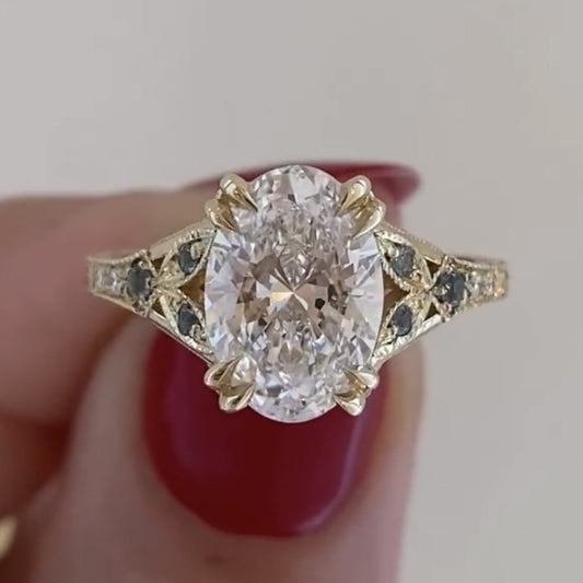 3.00 CT Oval Art deco Lab Grown Engagement Ring Vintage Gold Wedding Ring