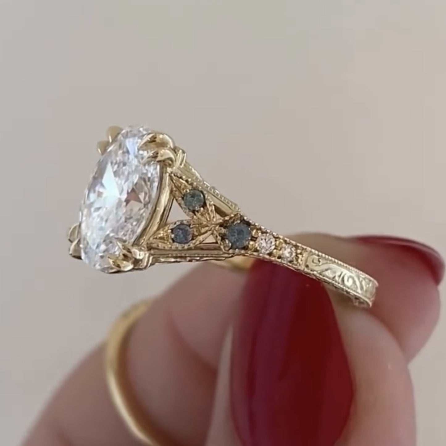 oval art deco lab grown engagement ring vintage gold wedding ring