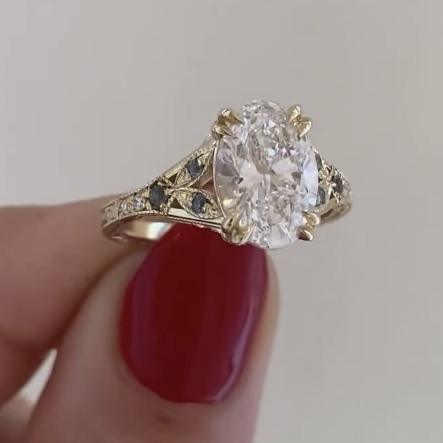 oval art deco lab grown engagement ring vintage gold wedding ring