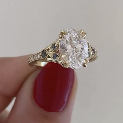 Oval Art deco Lab Grown Engagement Ring Vintage Gold Wedding Ring