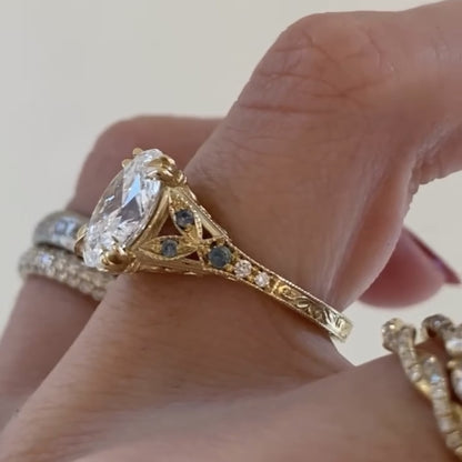 Oval Art deco Lab Grown Engagement Ring Vintage Gold Wedding Ring