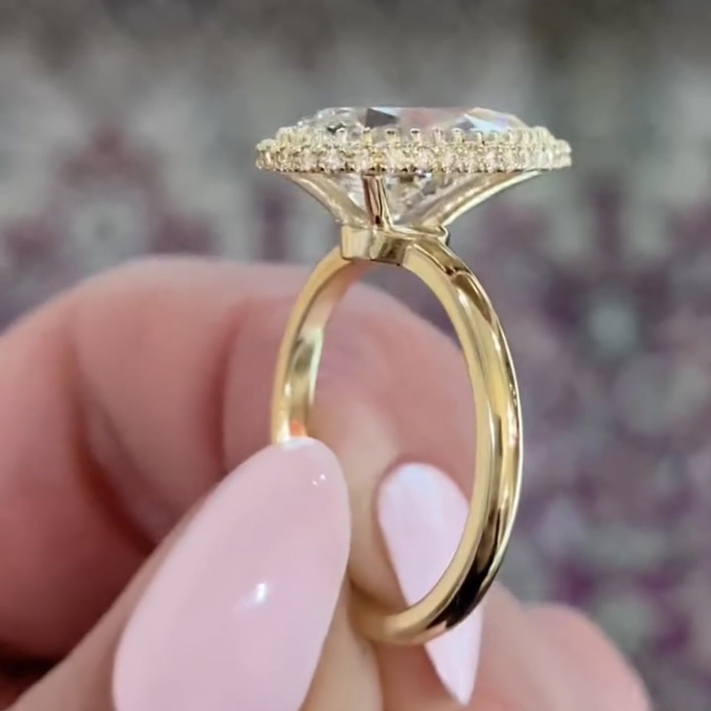 halo set pear lab grown engagement ring bridal gold wedding ring