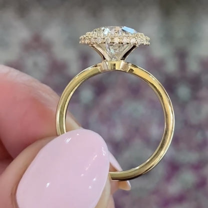 Halo Set Pear Lab Grown Engagement Ring bridal Gold Wedding Ring