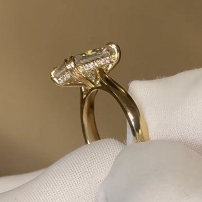 Radiant Double Claw Prong Moissanite Engagement Ring Hidden Halo Wedding Ring