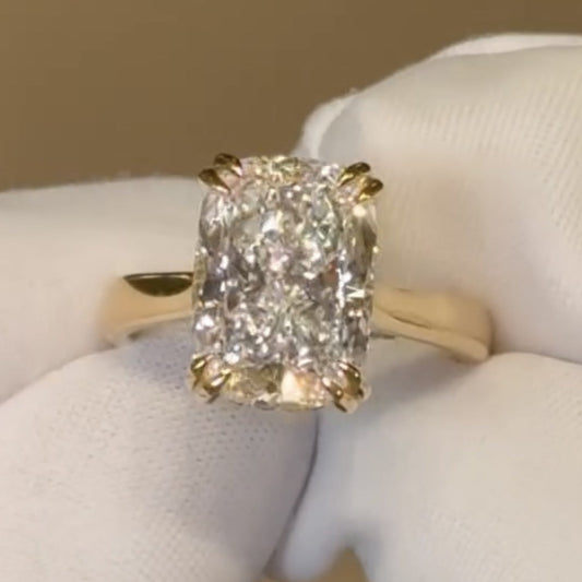 Radiant Double Claw Prong Moissanite Engagement Ring Hidden Halo Wedding Ring