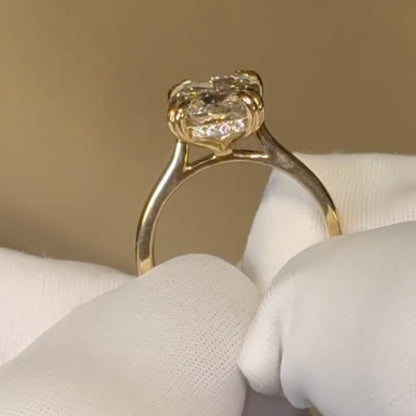 Radiant Double Claw Prong Moissanite Engagement Ring Hidden Halo Wedding Ring