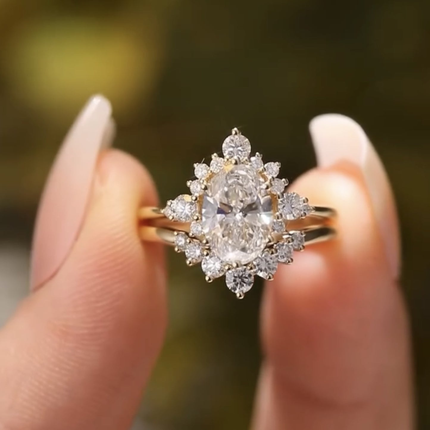 oval cut lab grown engagement ring set gold bridal wedding ring set