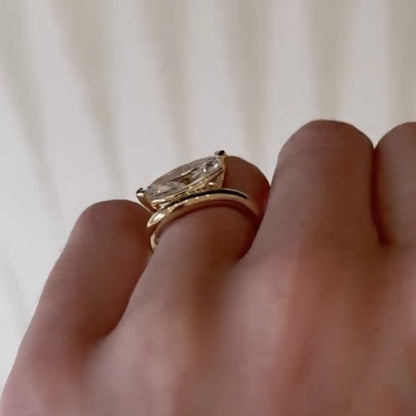 East West Marquise Moissanite Engagement Ring V Prong Solitaire Wedding Ring