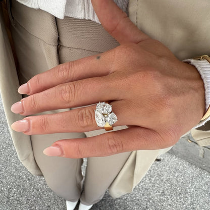 5.00 TCW Three Stone Pear And Oval And Cushion Moissanite Engagement Ring Solid Gold Wedding Ring Past Present Future Ring Anniversary Ring