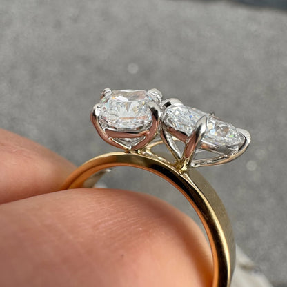 5.00 TCW Three Stone Pear And Oval And Cushion Moissanite Engagement Ring Solid Gold Wedding Ring Past Present Future Ring Anniversary Ring