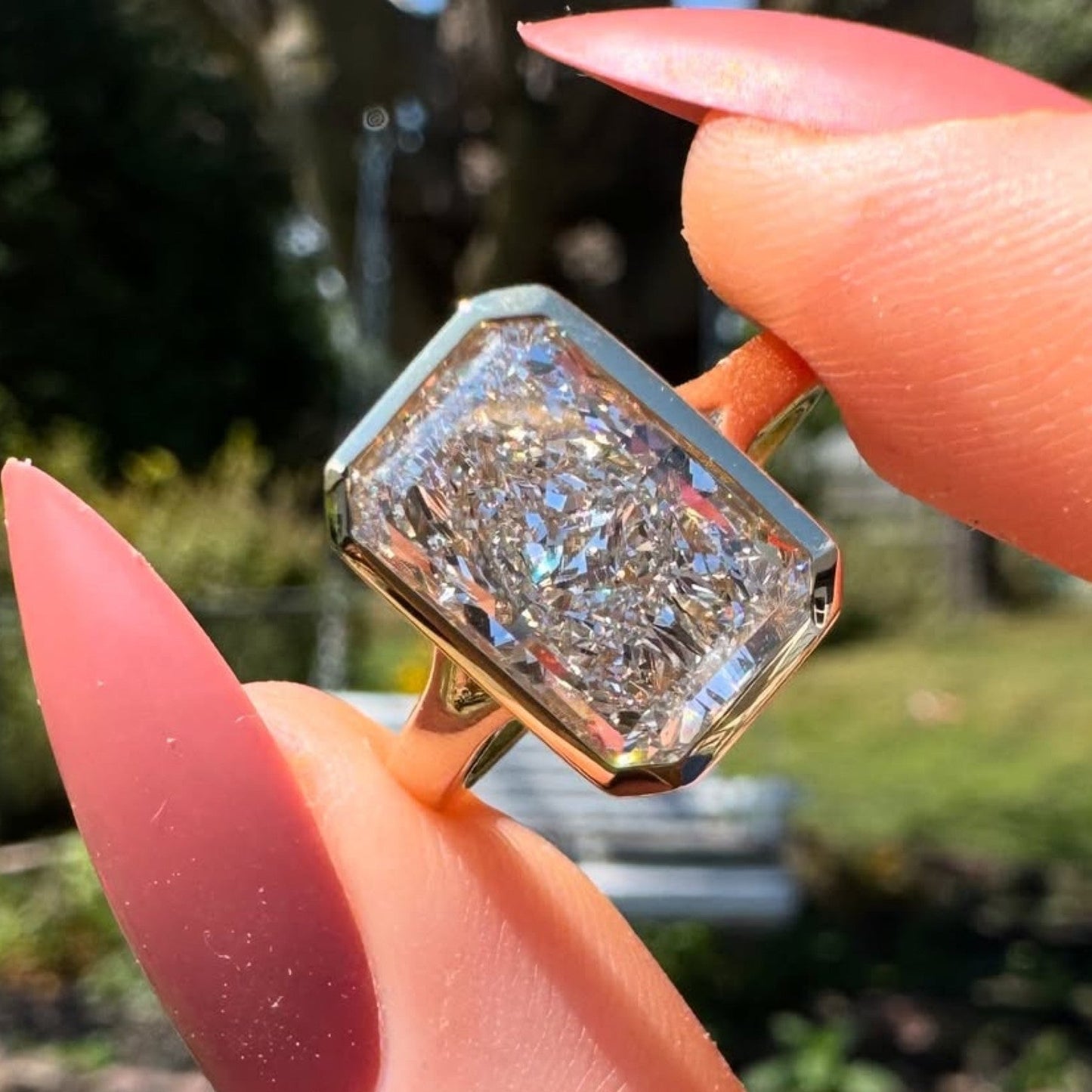 bezel set radiant cut moissanite solitaire engagement ring split shank wedding anniversary promise ring for women