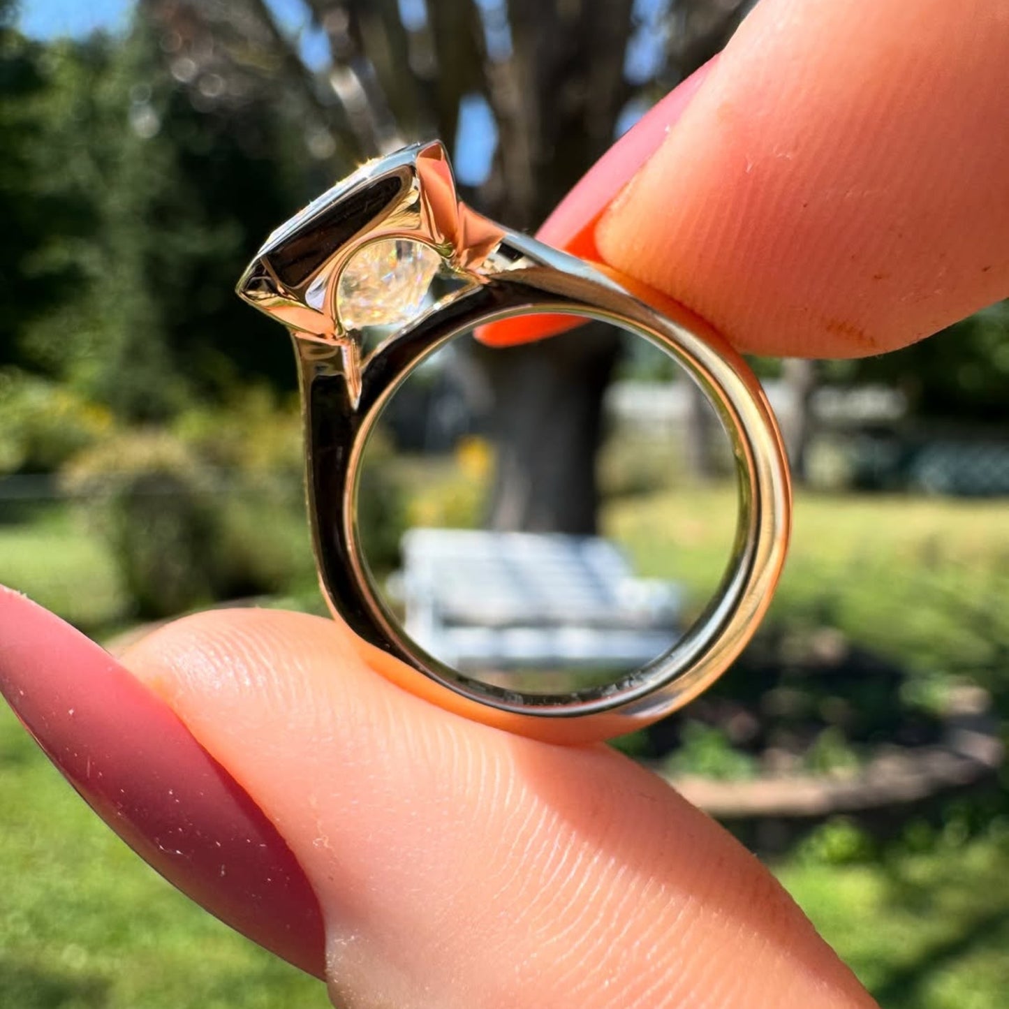 bezel set radiant cut moissanite solitaire engagement ring split shank wedding anniversary promise ring for women