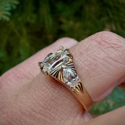 Three Stone Criss Lab Grown Engagement Ring  Wedding Antique Diamond Anniversary Ring