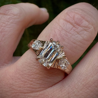 Three Stone Criss Lab Grown Engagement Ring  Wedding Antique Diamond Anniversary Ring