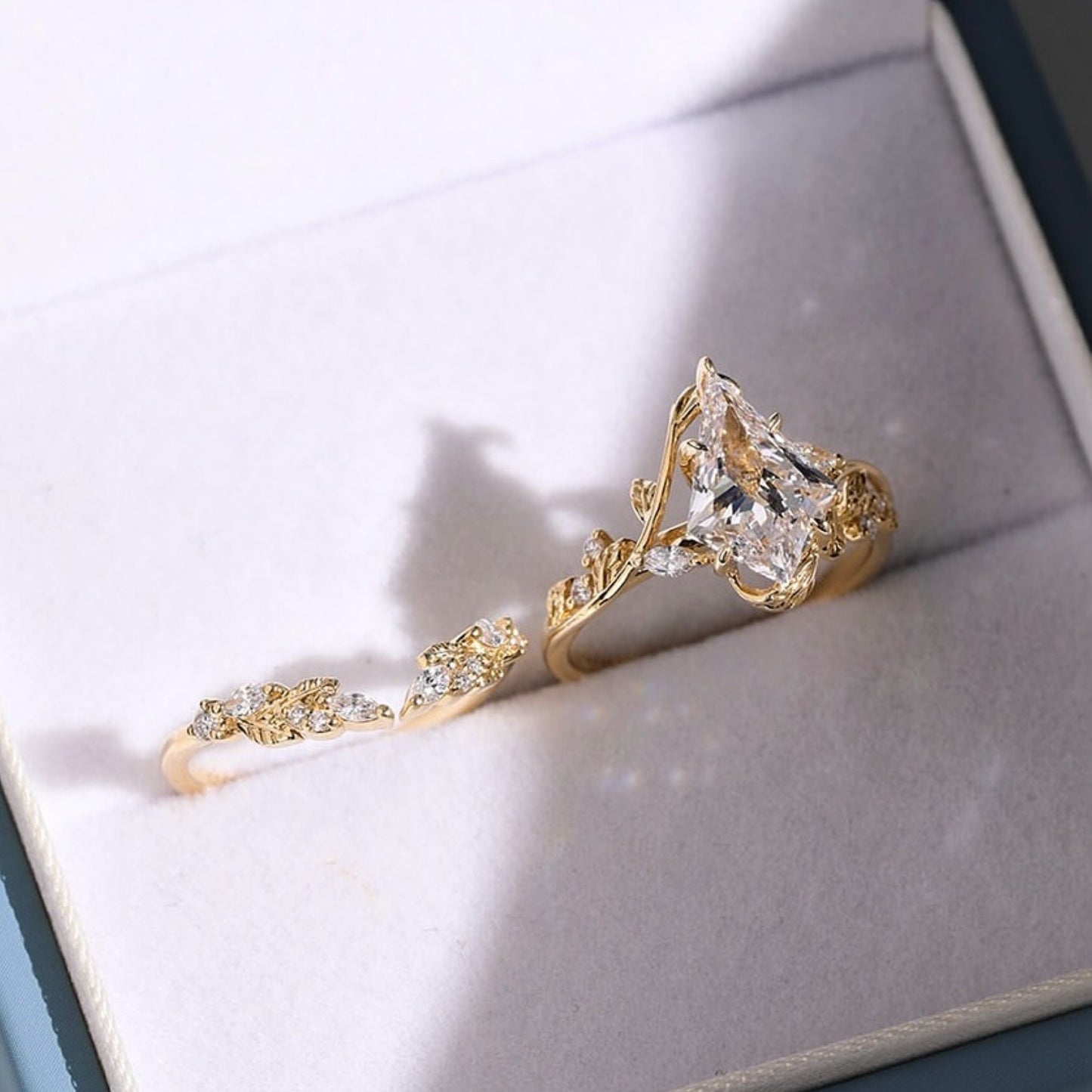 artdeco kite lab grown engagement ring set vintage  bridal wedding anniversary sets