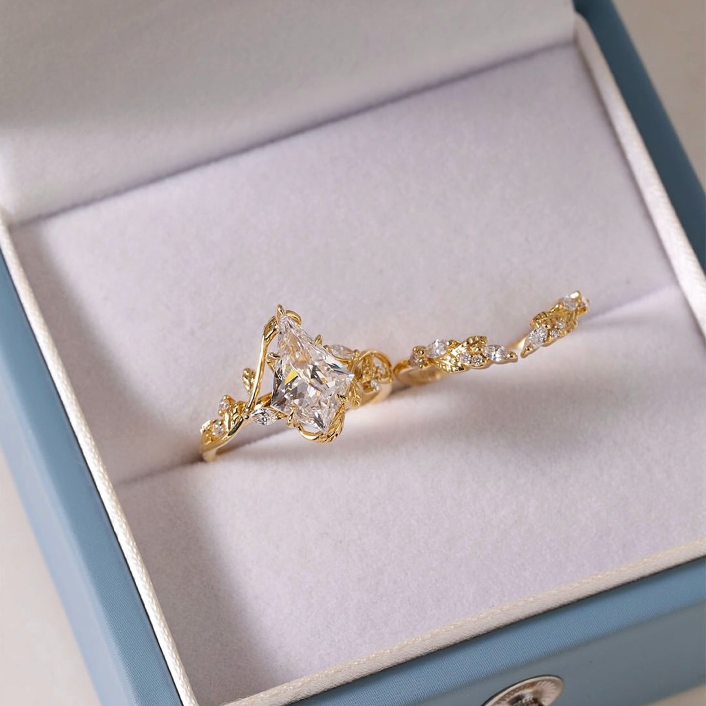 artdeco kite lab grown engagement ring set vintage  bridal wedding anniversary sets