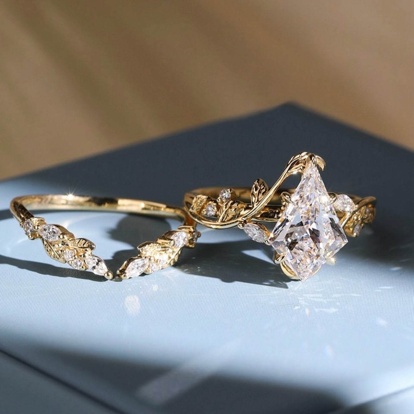 artdeco kite lab grown engagement ring set vintage  bridal wedding anniversary sets
