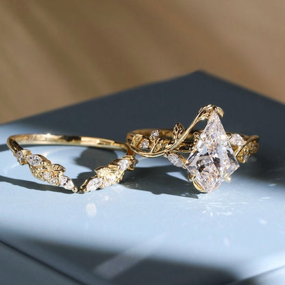Artdeco Kite Lab Grown Engagement Ring Set Vintage  Bridal Wedding Anniversary Sets