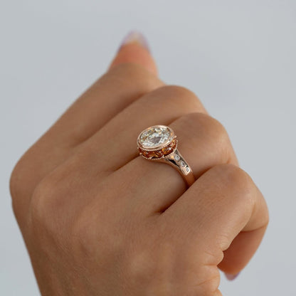 Bezel Set Round Lab Grown Engagement Ring Orange Marquise Hidden Halo Wedding Ring Anniversary Rings For Women