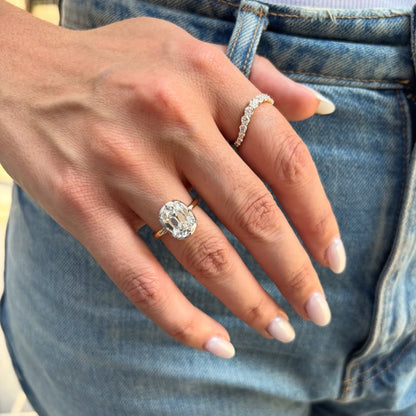 Bezel Set Old Mine Elongated Cushion Moissanite Engagement Ring Antique Diamond Vintage Wedding Ring Unique Anniversary Ring