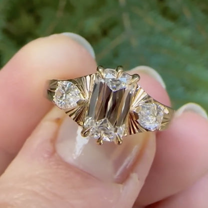 Three Stone Criss Lab Grown Engagement Ring  Wedding Antique Diamond Anniversary Ring