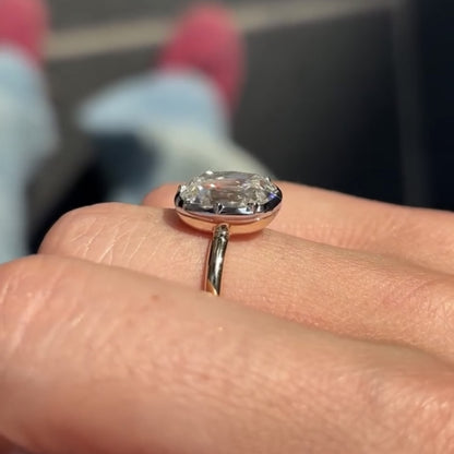 Bezel Set Old Mine Elongated Cushion Moissanite Engagement Ring Antique Diamond Vintage Wedding Ring Unique Anniversary Ring