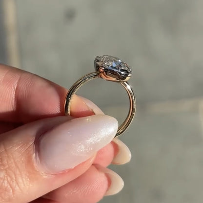 Bezel Set Old Mine Elongated Cushion Moissanite Engagement Ring Antique Diamond Vintage Wedding Ring Unique Anniversary Ring