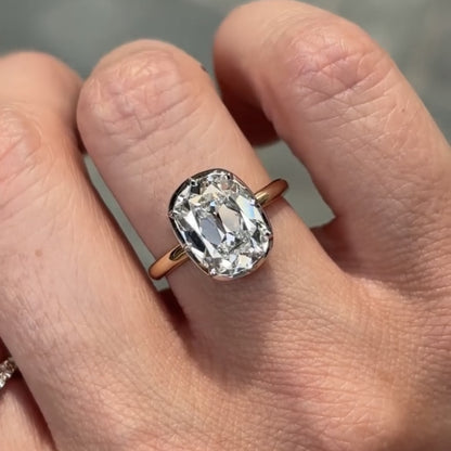 Bezel Set Old Mine Elongated Cushion Moissanite Engagement Ring Antique Diamond Vintage Wedding Ring Unique Anniversary Ring