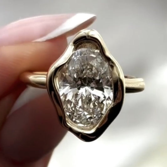 Half Bezel Set Oval Moissanite Vintage Engagement Ring  Wedding Antique Ring Unique Anniversary Rings For Women