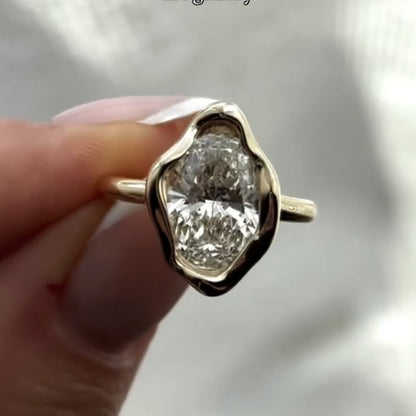 Half Bezel Set Oval Moissanite Vintage Engagement Ring  Wedding Antique Ring Unique Anniversary Rings For Women