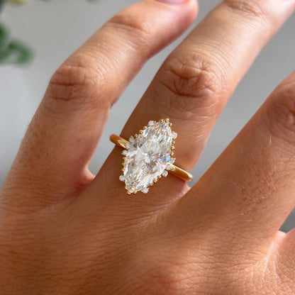Marquise Cut Moissanite Engagement Ring Cluster Solid Gold Wedding Rings For Women Anniversary Gift For Her Promise Ring
