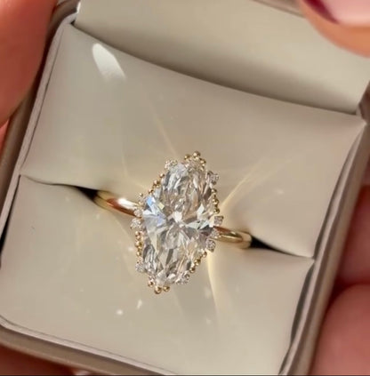 Marquise Cut Moissanite Engagement Ring Cluster Solid Gold Wedding Rings For Women Anniversary Gift For Her Promise Ring