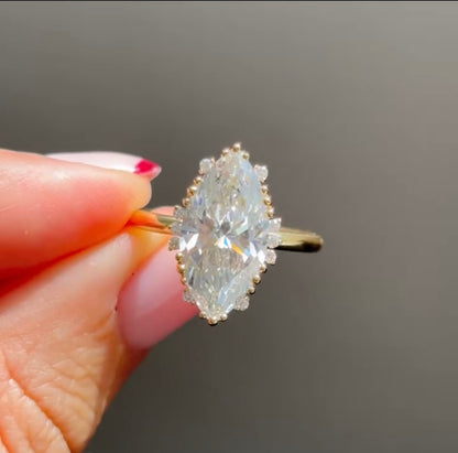 Marquise Cut Moissanite Engagement Ring Cluster Solid Gold Wedding Rings For Women Anniversary Gift For Her Promise Ring