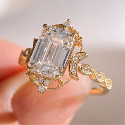 Vintage  Emerald Moissanite Art Deco Engagement Ring Gold Wedding Anniversary Ring