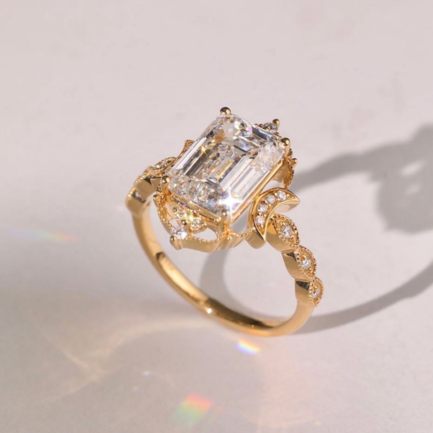 vintage  emerald moissanite art deco engagement ring gold wedding anniversary ring