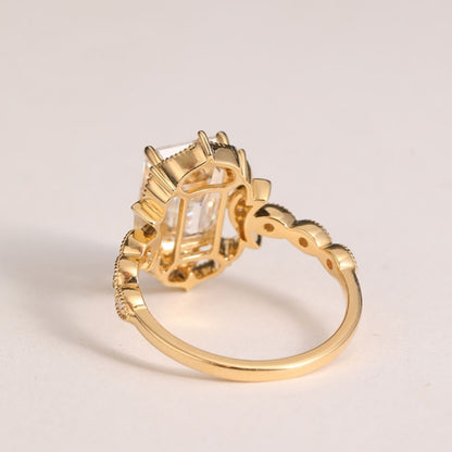 Vintage  Emerald Moissanite Art Deco Engagement Ring Gold Wedding Anniversary Ring